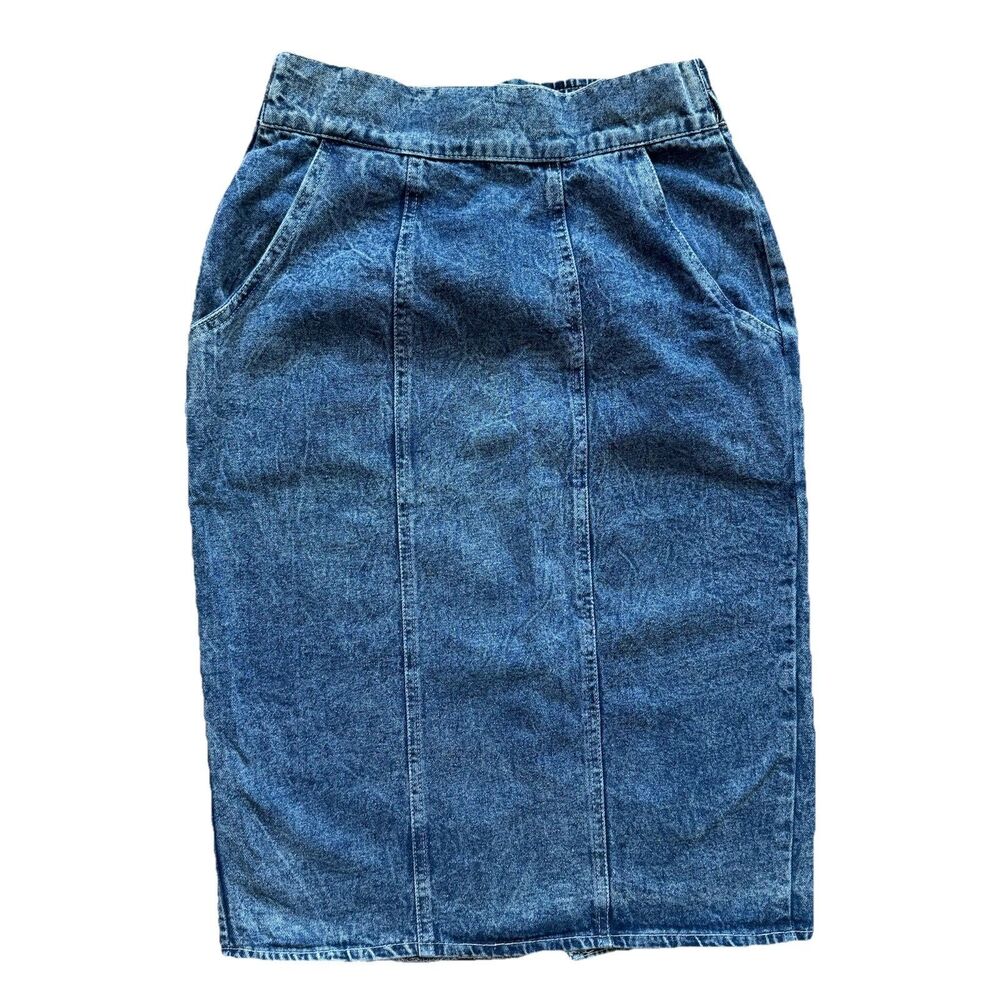 Vintage Pado California Denim Skirt Womens S Blue Acid Wash Midi Pencil USA